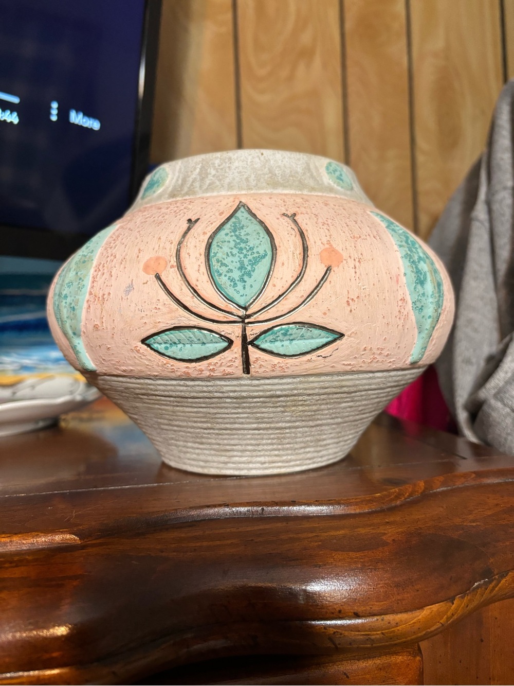 Handcrafted Pink and Teal Ceramic Vase - Home Art